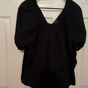 J. Crew V-Neck Black Puff Sleeve Blouse